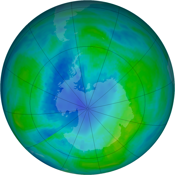 Antarctic ozone map for 13 April 1989